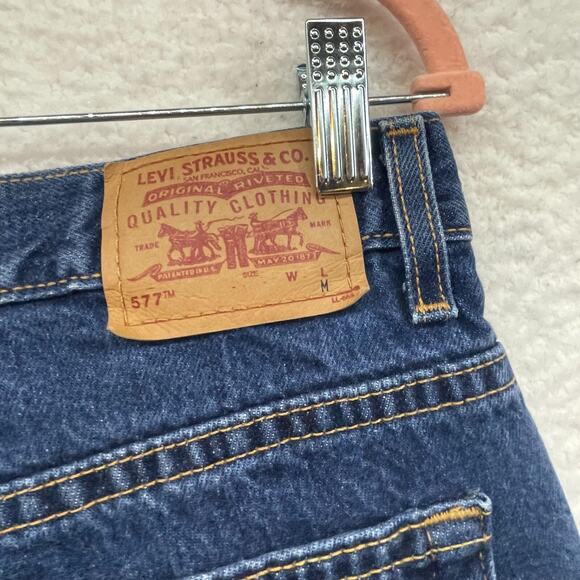 Levis 577 Jeans Womens 32 Medium Blue Loose Fit Lower Rise Crop Raw Hem Straight - Picture 3 of 11